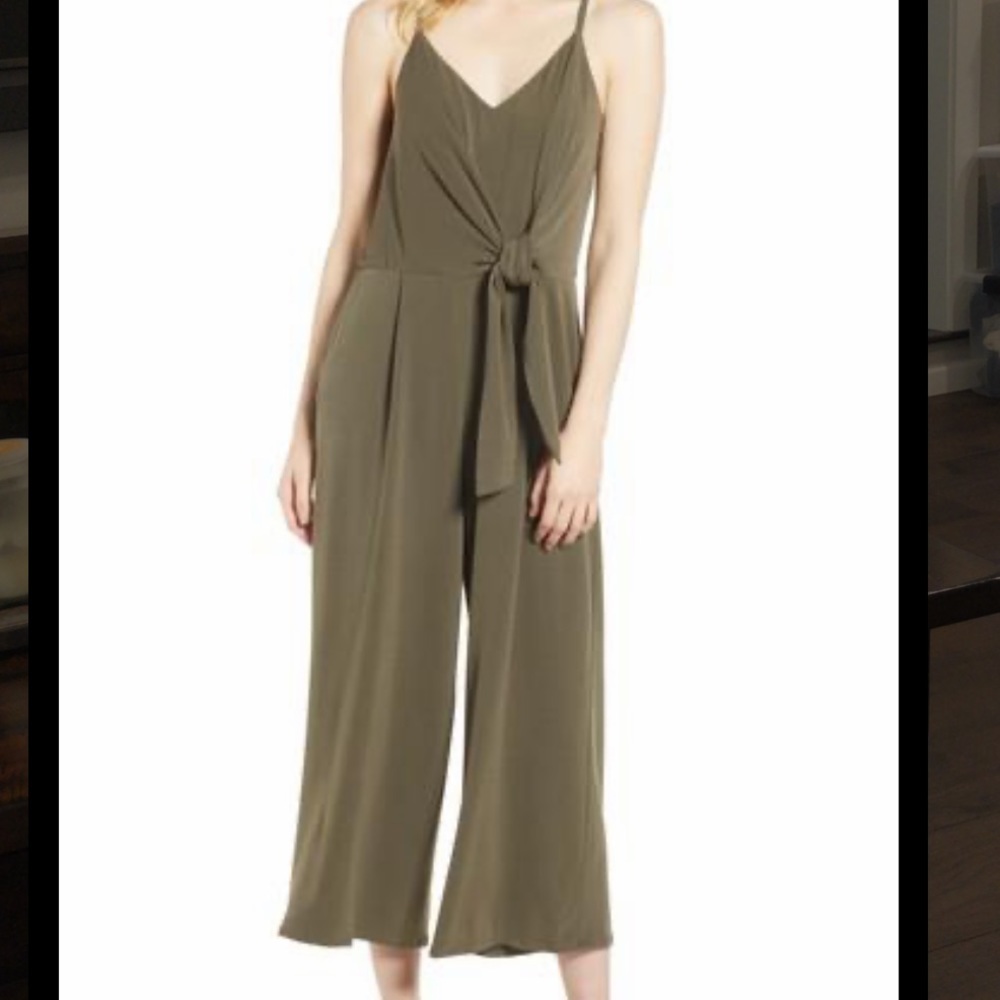 1.State Tie Waist Racer Back Jumpsuit in Olive XS